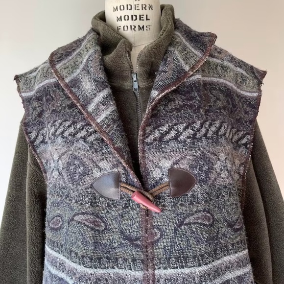 90’s fleece jacket with southwestern vest / 1x - Picture 3 of 9